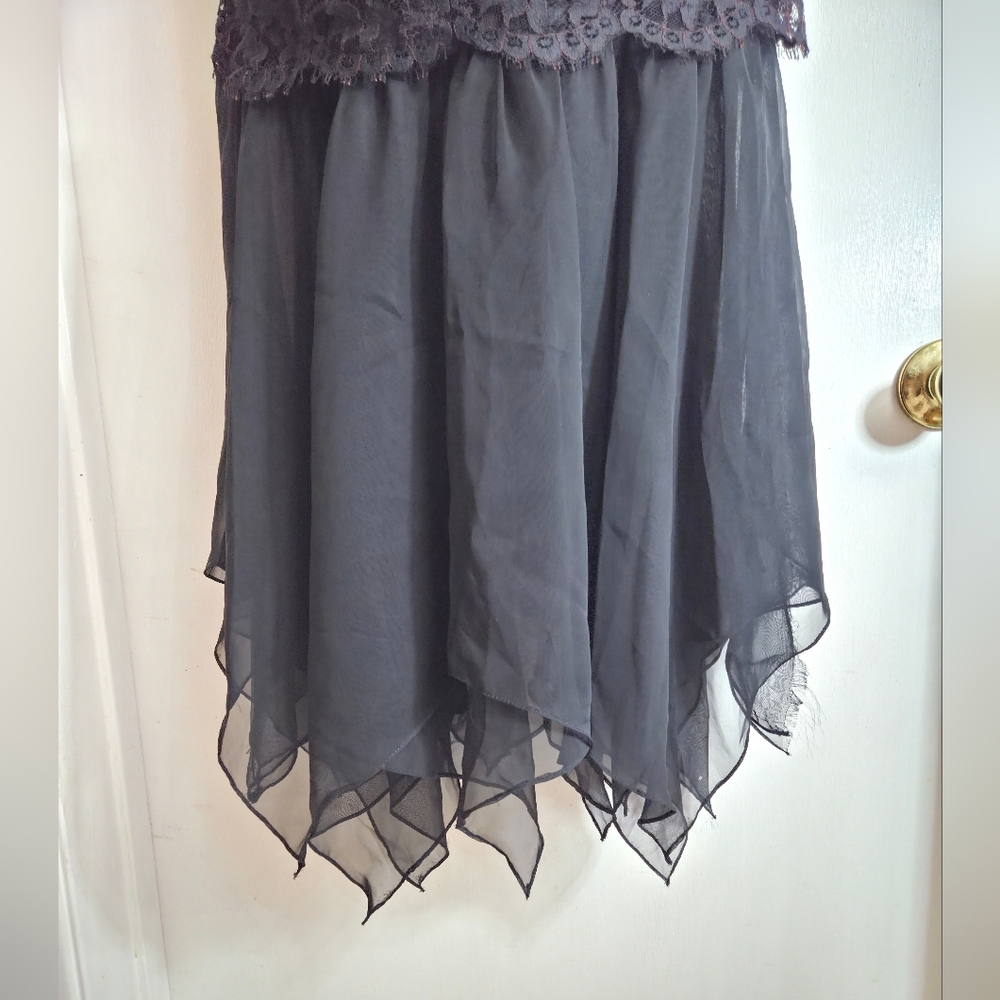 Scott McClintock Elegant Black Lace Dress. Long Asymmetric Black Cocktail Dress - Picture 9 of 13
